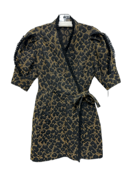 Hofmann Size 36 Black & Yellow Polyester Blend 1/2 Puff Sleeve Tie Front Dress Black & Yellow / 36