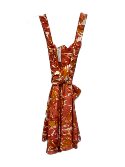 Alexis Size M White & Orange Polyester Sleeveless Botanical Print Tie Back Dress White & Orange / M