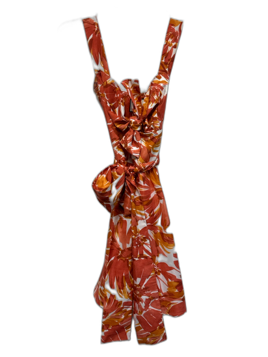 Alexis Size M White & Orange Polyester Sleeveless Botanical Print Tie Back Dress White & Orange / M