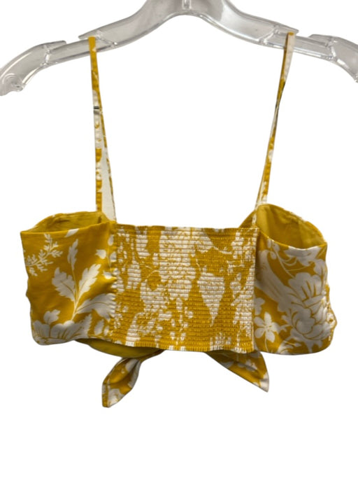 AMUR Size M Yellow & White Cotton Elastic Waistband Botanical Crop Short Set Yellow & White / M