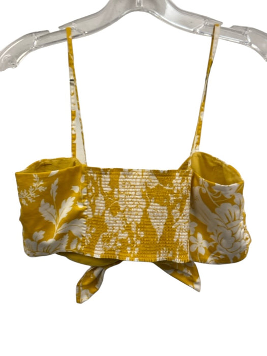 AMUR Size M Yellow & White Cotton Elastic Waistband Botanical Crop Short Set Yellow & White / M