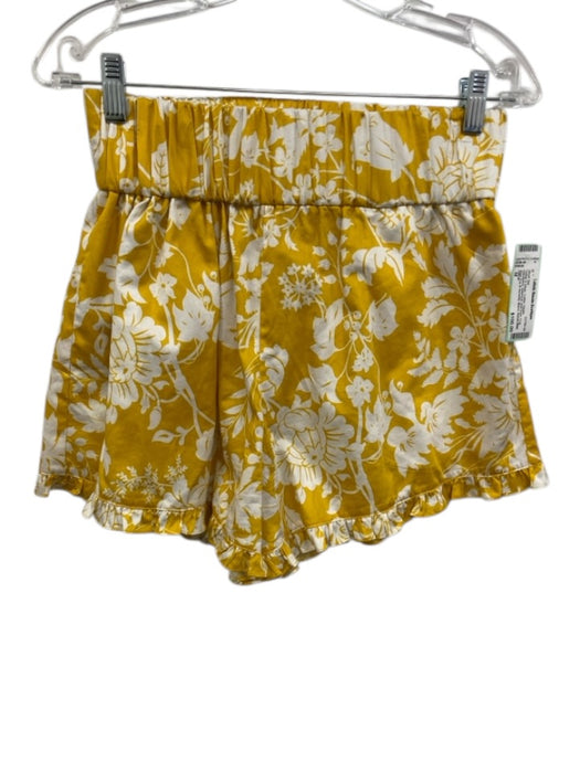 AMUR Size M Yellow & White Cotton Elastic Waistband Botanical Crop Short Set Yellow & White / M