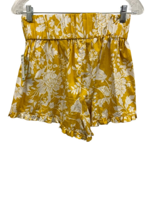 AMUR Size M Yellow & White Cotton Elastic Waistband Botanical Crop Short Set Yellow & White / M