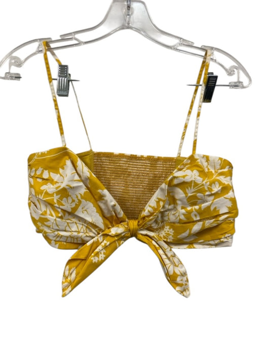 AMUR Size M Yellow & White Cotton Elastic Waistband Botanical Crop Short Set Yellow & White / M