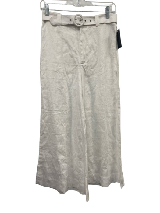 Faithfull the Brand Size 2 White Linen High Waist Wide Leg Hook & Zip Fly Pants White / 2