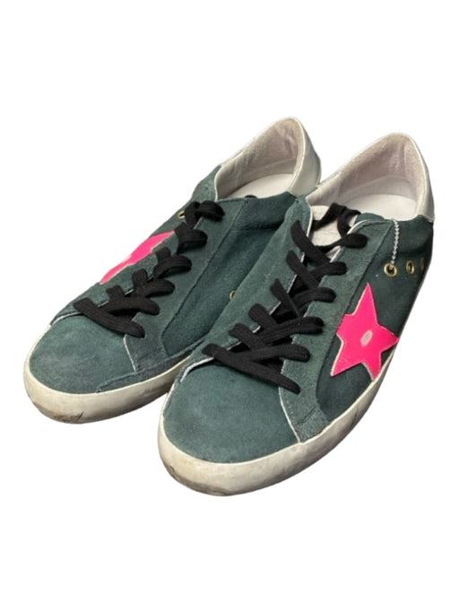 Golden Goose Shoe Size Est 10 Green & Pink Suede Lace Up Low Top Round Toe Shoes Green & Pink / Est 10
