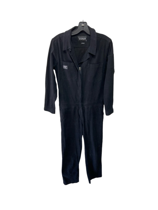 Wildfang Size M Black Cotton Blend Collar Long Sleeve Straight Jumpsuit Black / M