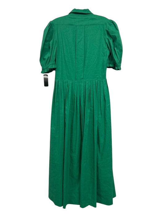 Buru Size S Green Cotton Button Belted Puff Sleeve Maxi Dress Green / S