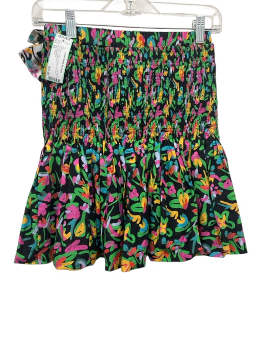 Tanya Taylor Size XS Multicolor Cotton Smocked All Over Print Mini Skirt Multicolor / XS