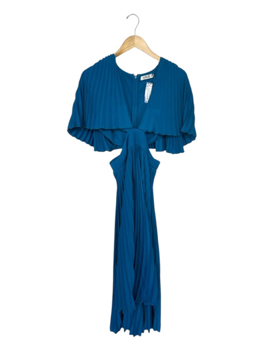 AMUR Size 6 Teal Blue Recycled Polyester Blend Cape Sleeve Side Cut Outs Gown Teal Blue / 6