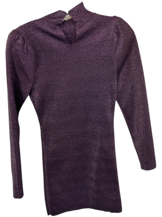 ASTR Size M Purple Metallic Blend Mock Neck Long Sleeve Shoulder Pads Dress Purple / M