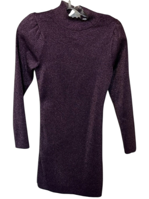 ASTR Size M Purple Metallic Blend Mock Neck Long Sleeve Shoulder Pads Dress Purple / M
