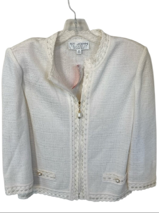 St. John Collection Size 10 Ivory Wool Blend Shoulder Pads Full ZIp Jacket Ivory / 10