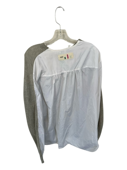 Tibi Size M Gray & White Cashmere Blend Long Balloon Sleeve Color Block Sweater Gray & White / M