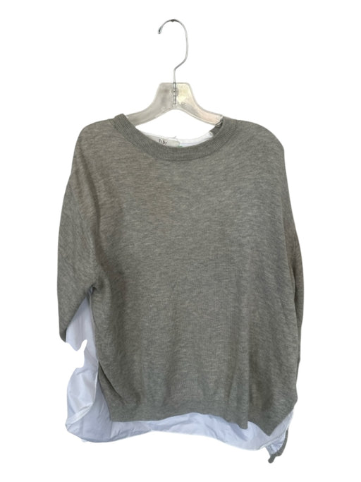 Tibi Size M Gray & White Cashmere Blend Long Balloon Sleeve Color Block Sweater Gray & White / M