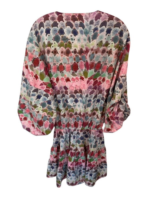 Alexis Size M Maroon & Blue Polyester Long Balloon Sleeve Abstract Dress Maroon & Blue / M