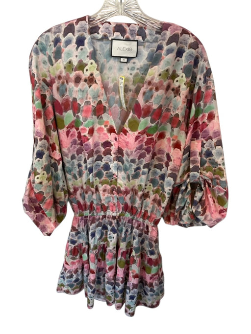Alexis Size M Maroon & Blue Polyester Long Balloon Sleeve Abstract Dress Maroon & Blue / M