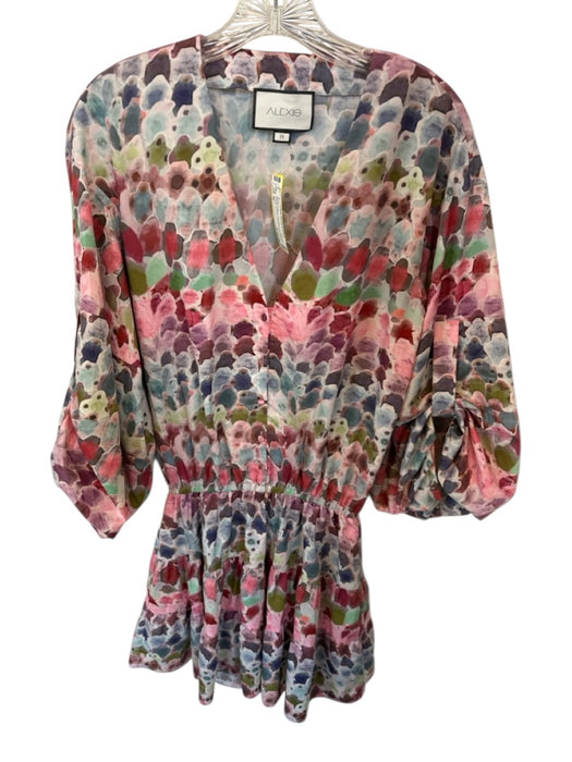 Alexis Size M Maroon & Blue Polyester Long Balloon Sleeve Abstract Dress Maroon & Blue / M