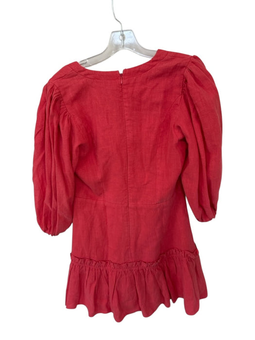 Karlie Size L Red Ramie Blend Long Balloon Sleeve Drop Waist Back Zip Dress Red / L