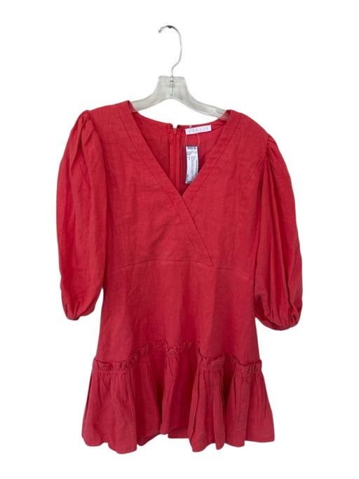 Karlie Size L Red Ramie Blend Long Balloon Sleeve Drop Waist Back Zip Dress Red / L