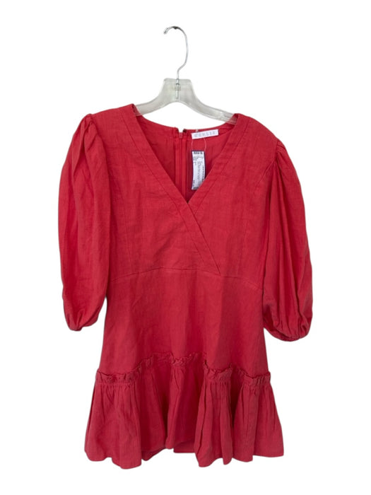 Karlie Size L Red Ramie Blend Long Balloon Sleeve Drop Waist Back Zip Dress Red / L