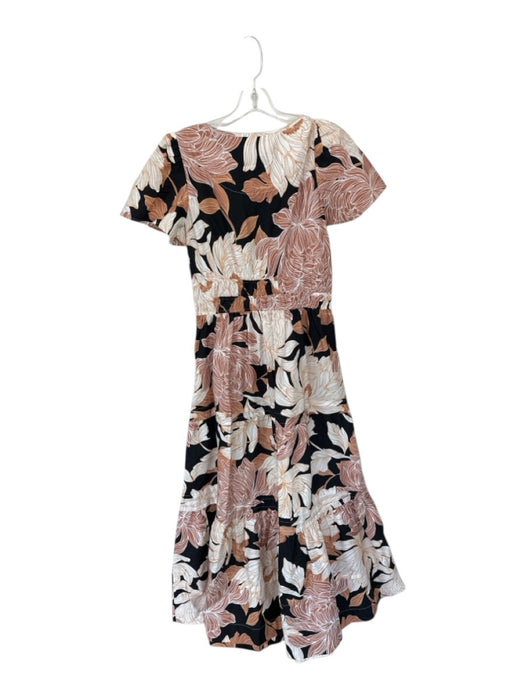 Cynthia Rowley Size S Brown & Black Cotton Short Sleeve Flowers Slit Neck Dress Brown & Black / S