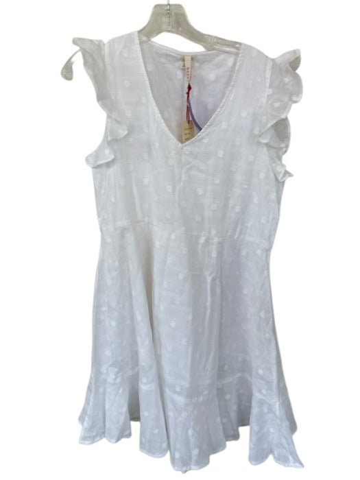 Raga Size M White Cotton Flutter Sleeves Polka Dot Dress White / M