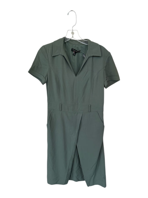 Banana Republic Size 6 Olive Green Polyester Short Sleeve Side Zip Slit Dress Olive Green / 6