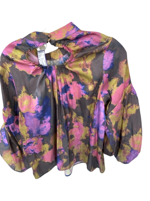 Crosby Size M Purple & Yellow Polyester Long Balloon Sleeve Watercolor Top Purple & Yellow / M