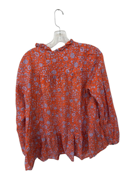 0039 Italy Size S Orange & Purple Cotton Long Balloon Sleeve Flowers Tassels Top Orange & Purple / S