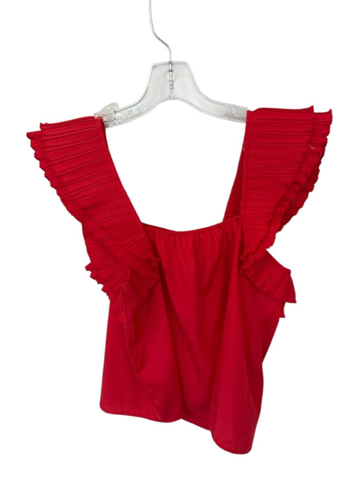 Entro Size S Red Polyester Cap Sleeve Acordian Pleated Square Neck Top Red / S