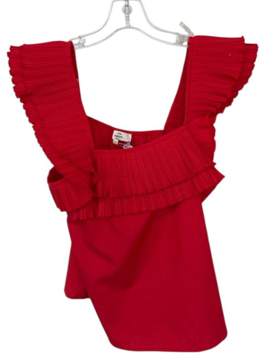 Entro Size S Red Polyester Cap Sleeve Acordian Pleated Square Neck Top Red / S