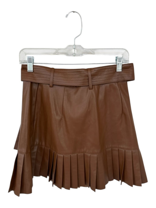 Zara Size M Brown Vegan Leather Side Zip Acordian Pleated Belted Mini Skirt Brown / M