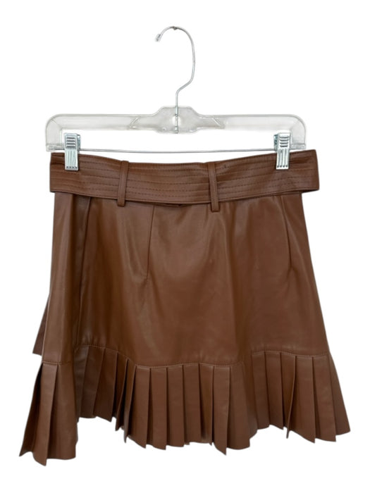 Zara Size M Brown Vegan Leather Side Zip Acordian Pleated Belted Mini Skirt Brown / M