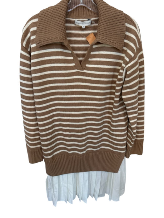 English Factory Size M Tan & cream Cotton Blend Striped Long Sleeve Dress Tan & cream / M