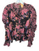 Free People Size XS Purple & Black Cotton Long Sleeve Flowers Button Down Top Purple & Black / XS