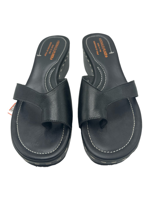 Donald J Pliner Shoe Size 9.5 Black Leather Toe Strap Open Heel Wedges Black / 9.5