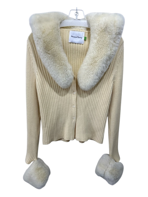 House of Sunny Size 6 Butter Yellow Viscose Blend Long Sleeve Ribbed Cardigan Butter Yellow / 6