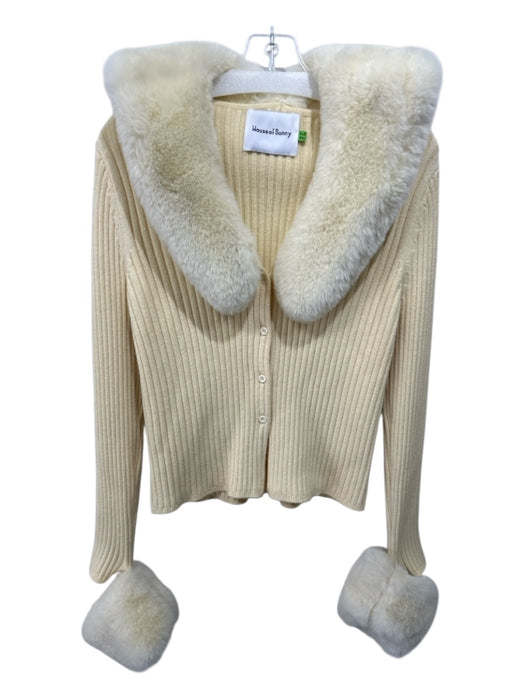 House of Sunny Size 6 Butter Yellow Viscose Blend Long Sleeve Ribbed Cardigan Butter Yellow / 6