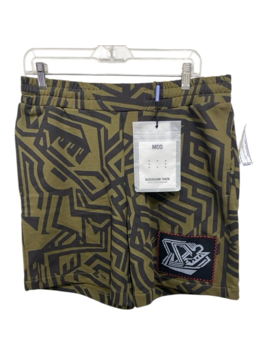 MCQ NWT Size L Green & Black Cotton All Over Print Men's Shorts L