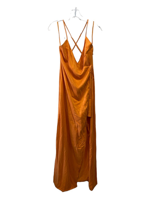 NBD Size S Orange Cupro & Rayon Wrap Spaghetti Strap Maxi Button Detail Dress Orange / S