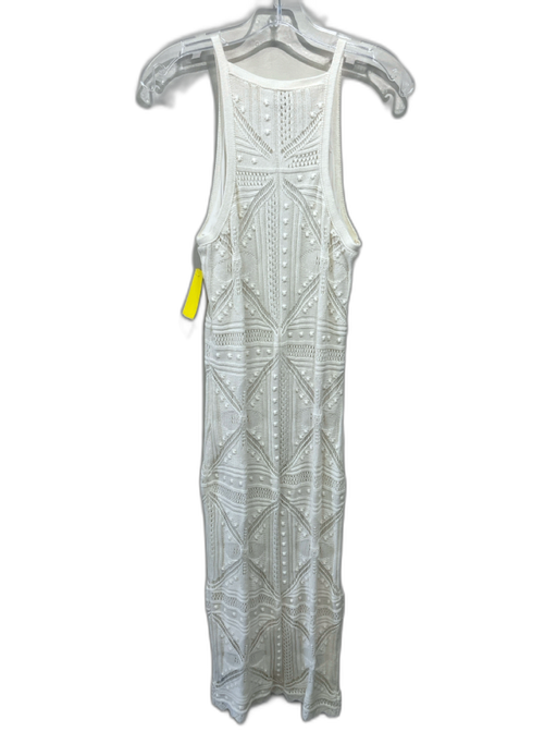525 Size S White Cotton Sleeveless Crochet Overlay Midi Dress White / S