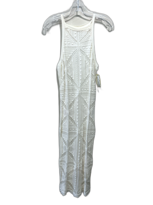 525 Size S White Cotton Sleeveless Crochet Overlay Midi Dress White / S