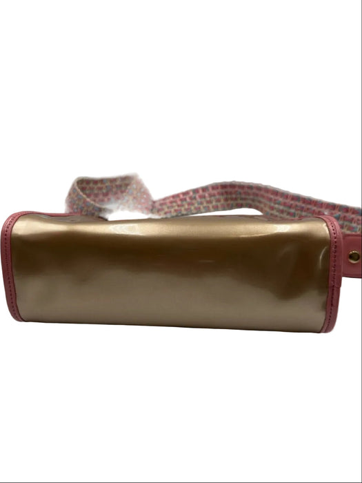 Kelly Wynne Gold, Pink, Blue Rubber Woven Strap Metallic Zip Top Shoulder Bag