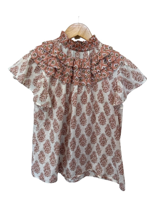 Marea Size M Mauve & White Cotton Flutter Sleeves Block Print Top Mauve & White / M