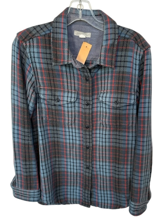 Outerknown Size XS/S Blue & Orange Organic Cotton Long Sleeve Plaid Flannel Top Blue & Orange / XS/S