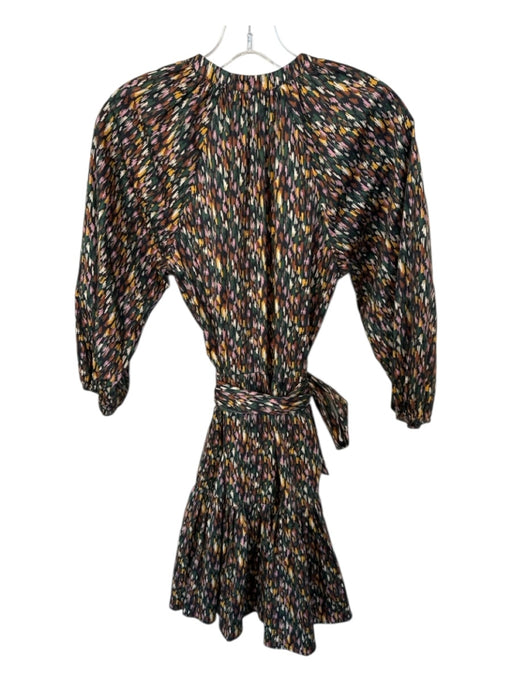 Shoshanna Size 4 Green & Brown Cotton Long Sleeve Abstract Drop Waist Dress Green & Brown / 4