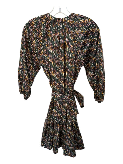 Shoshanna Size 4 Green & Brown Cotton Long Sleeve Abstract Drop Waist Dress Green & Brown / 4