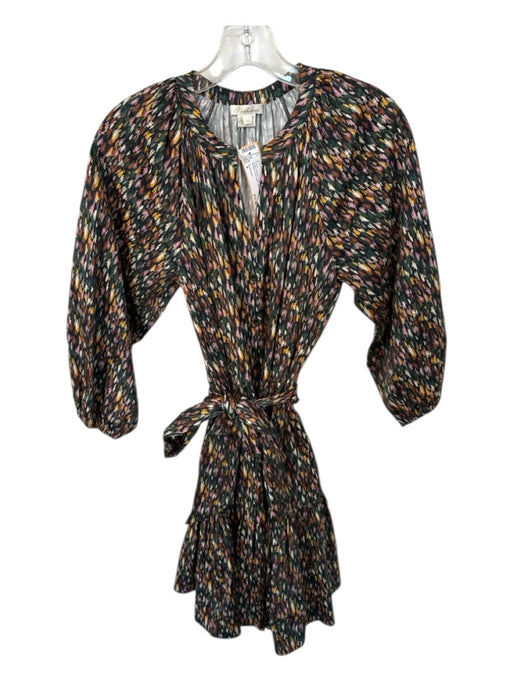 Shoshanna Size 4 Green & Brown Cotton Long Sleeve Abstract Drop Waist Dress Green & Brown / 4