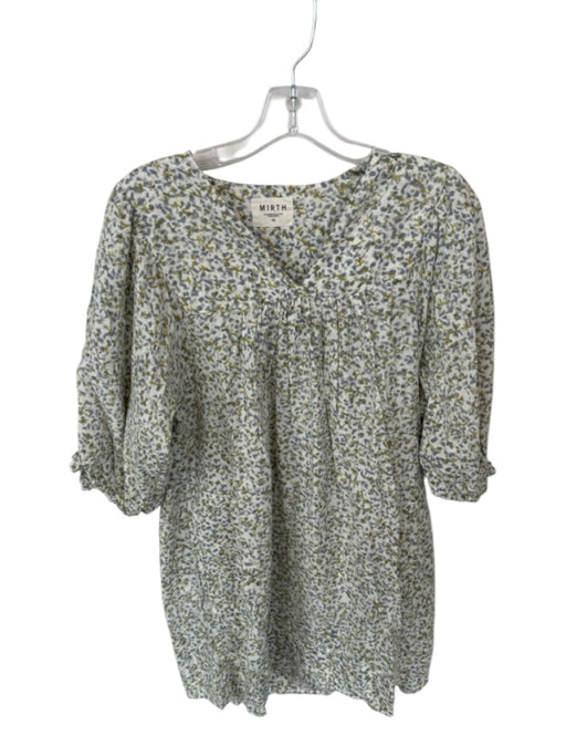 Mirth Size XS Green & Purple Cotton Long Balloon Sleeve V Neck Flowers Dress Green & Purple / XS